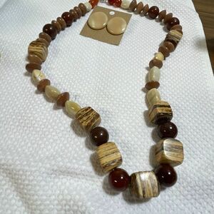Vintage Karla Jordan real semi precious and amber necklace earrings set.
